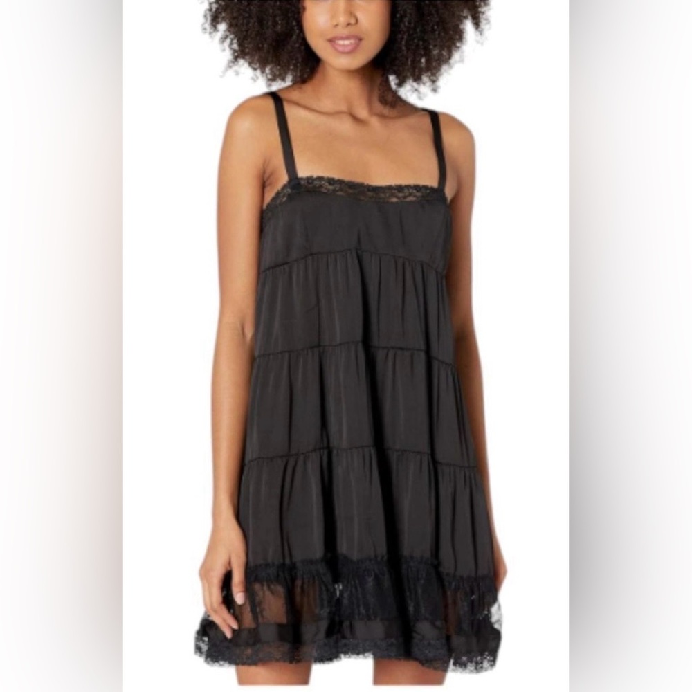 Free People Black Lace-Trim Mini Dress
